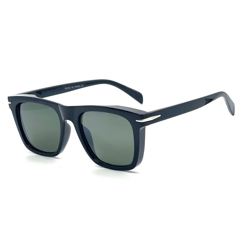 Black Square Frame Sunglasses Silver Accent Designer Style Fashion Eyewear Gafas